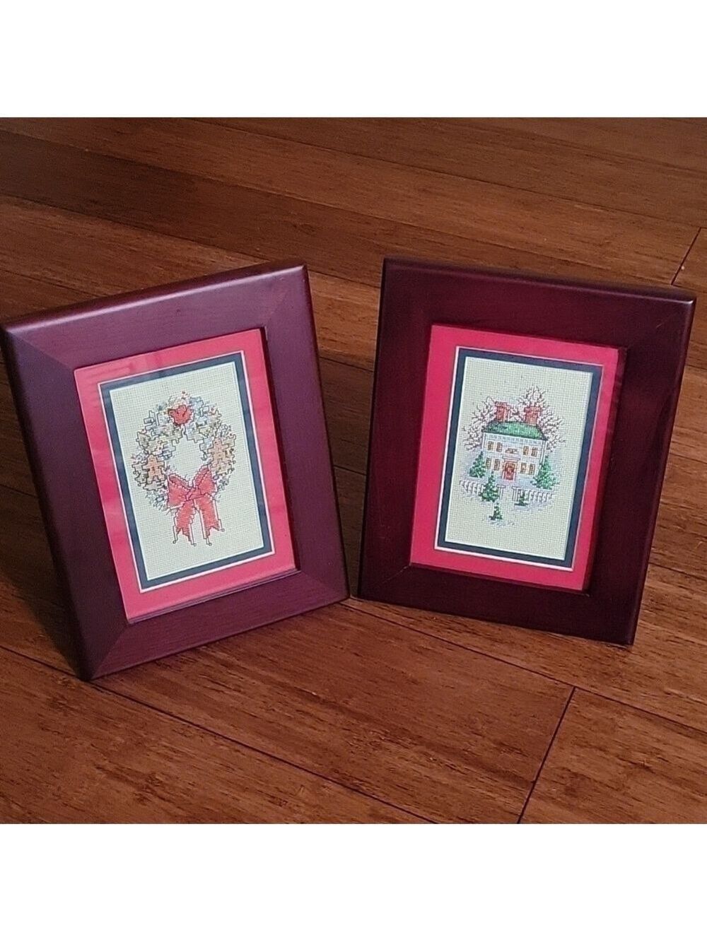 Vintage Christmas Cross Stitch In 5" X 7" Rosewood Frames (Set Of 2) - Picture 6 of 9